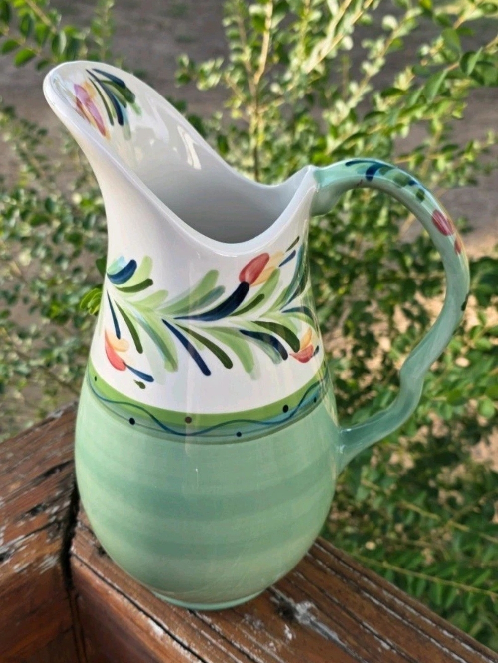 Beautiful Hand Painted Green Floral Theme Ceramic Tea Pitcher Summer Day
